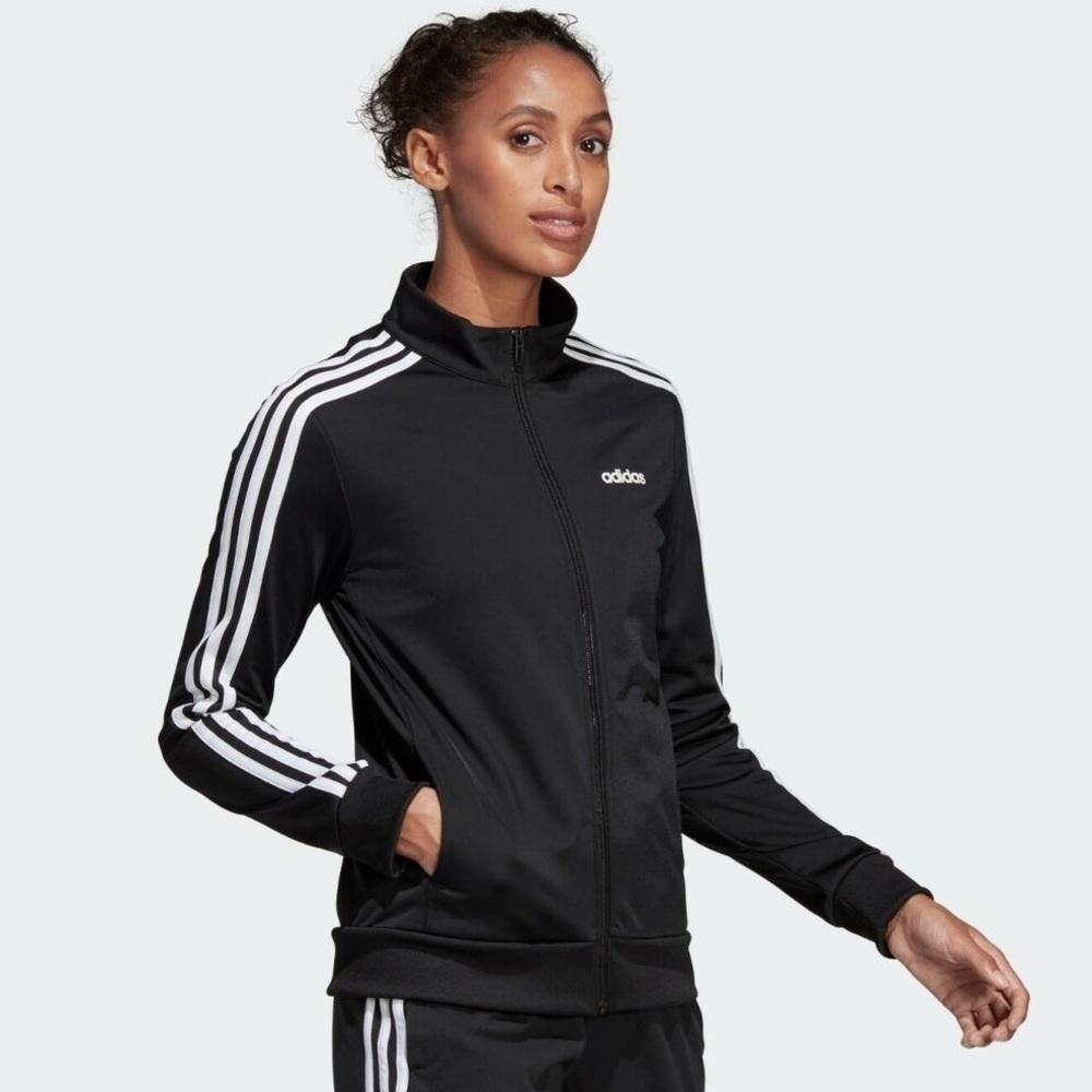 adidas Women's S Black White Essentials Tricot Track Jacket Three Stripes Logo